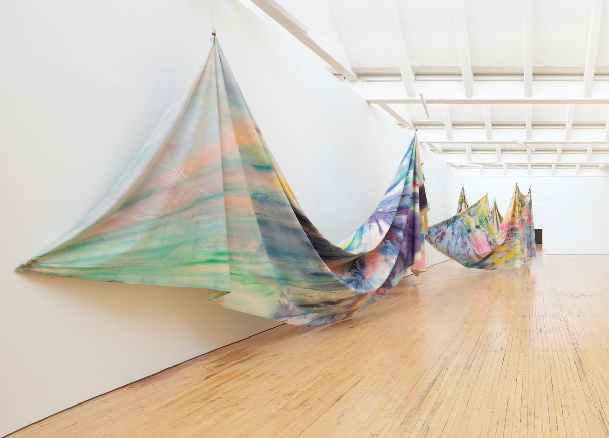 Installation view of Sam Gilliam's Double Merge (1968) at Dia Beacon in Beacon, New York, in 2019. © Sam Gilliam/Artists Rights Society (ARS), New York. Photo: Bill Jacobson Studio, New York, courtesy Dia Art Foundation