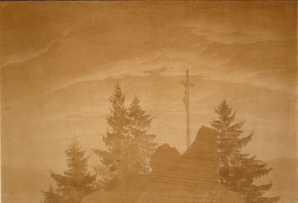 Caspar David Friedrich, Das Kreuz im Gebirge, (detail), pencil and sepia, about 1805/1807. The picture was included in Caspar David Friedrich: Infinite Landscapes (2024) at the Altenationalgalerie, Berlin  © Staatliche Museen zu Berlin, Kupferstichkabinett / Reinhard Saczewski