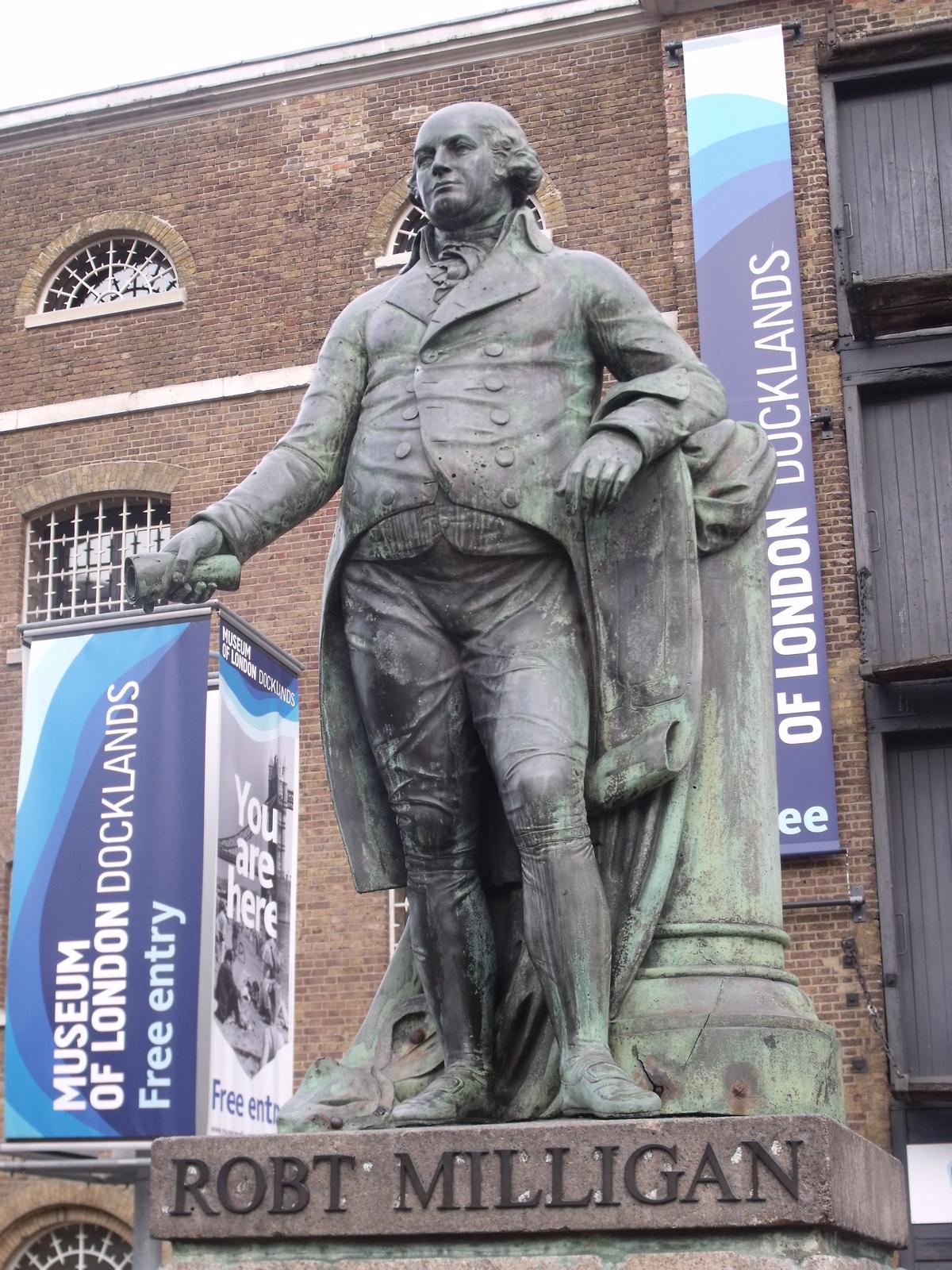 A statue of the 18th-century slave trader Robert Milligan by Richard Westmacott in east London has prompted a petition for its removal 