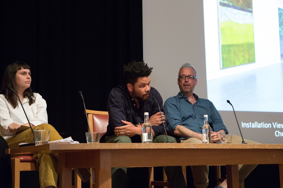 Oscar Murillo speaking on a panel at Tate Britain © David Owens