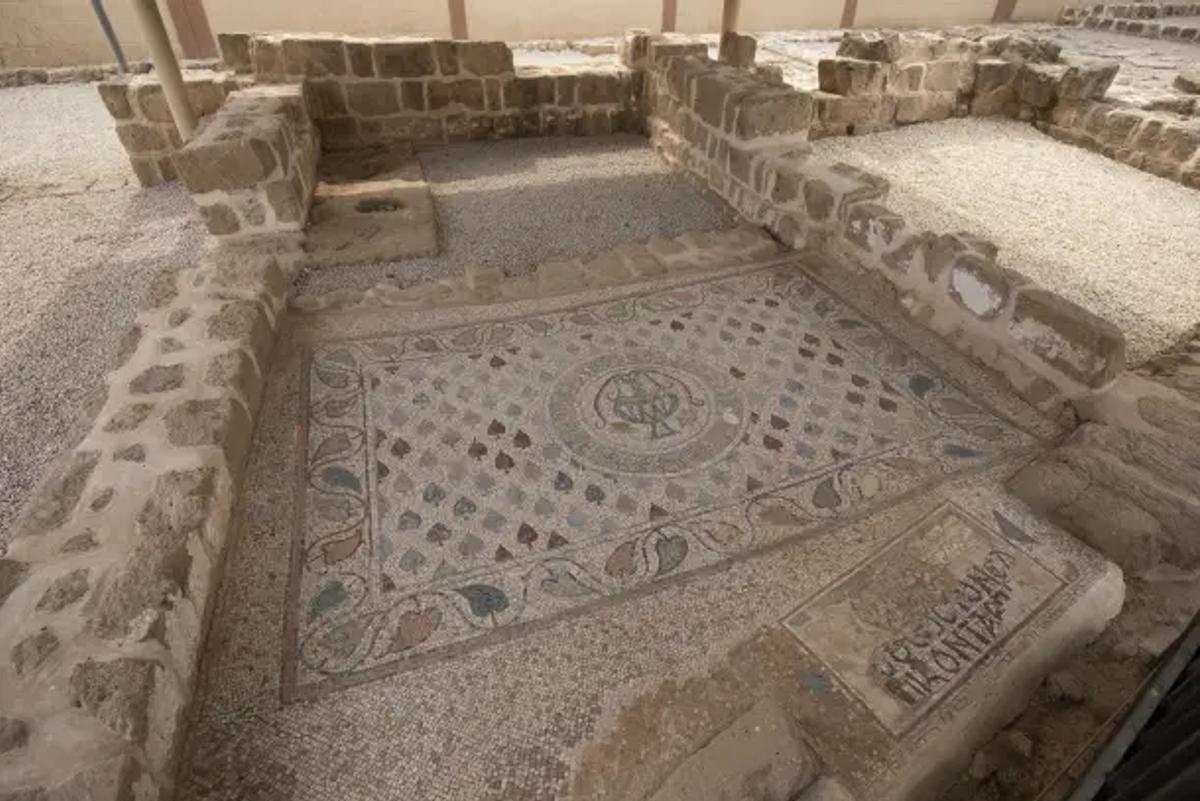 Floor mosaic inside the monastery of Saint Hilarion in Gaza, which has been added to Unesco's list of world heritage in danger © Unesco