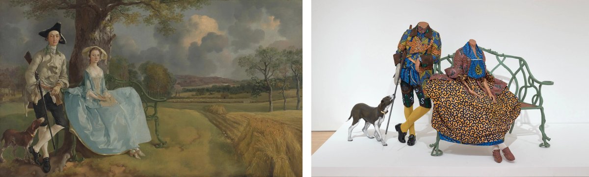 The cutting edge of history: Thomas Gainsborough’s Mr and Mrs Andrews (around 1750, above left) and Yinka Shonibare’s response, Mr and Mrs Andrews without their Heads (1998) Gainsborough: © The National Gallery, London. Shonibare: Photo: Stephen White; © the artist; Stephen Friedman Gallery, London; courtesy of National Gallery of Canada
