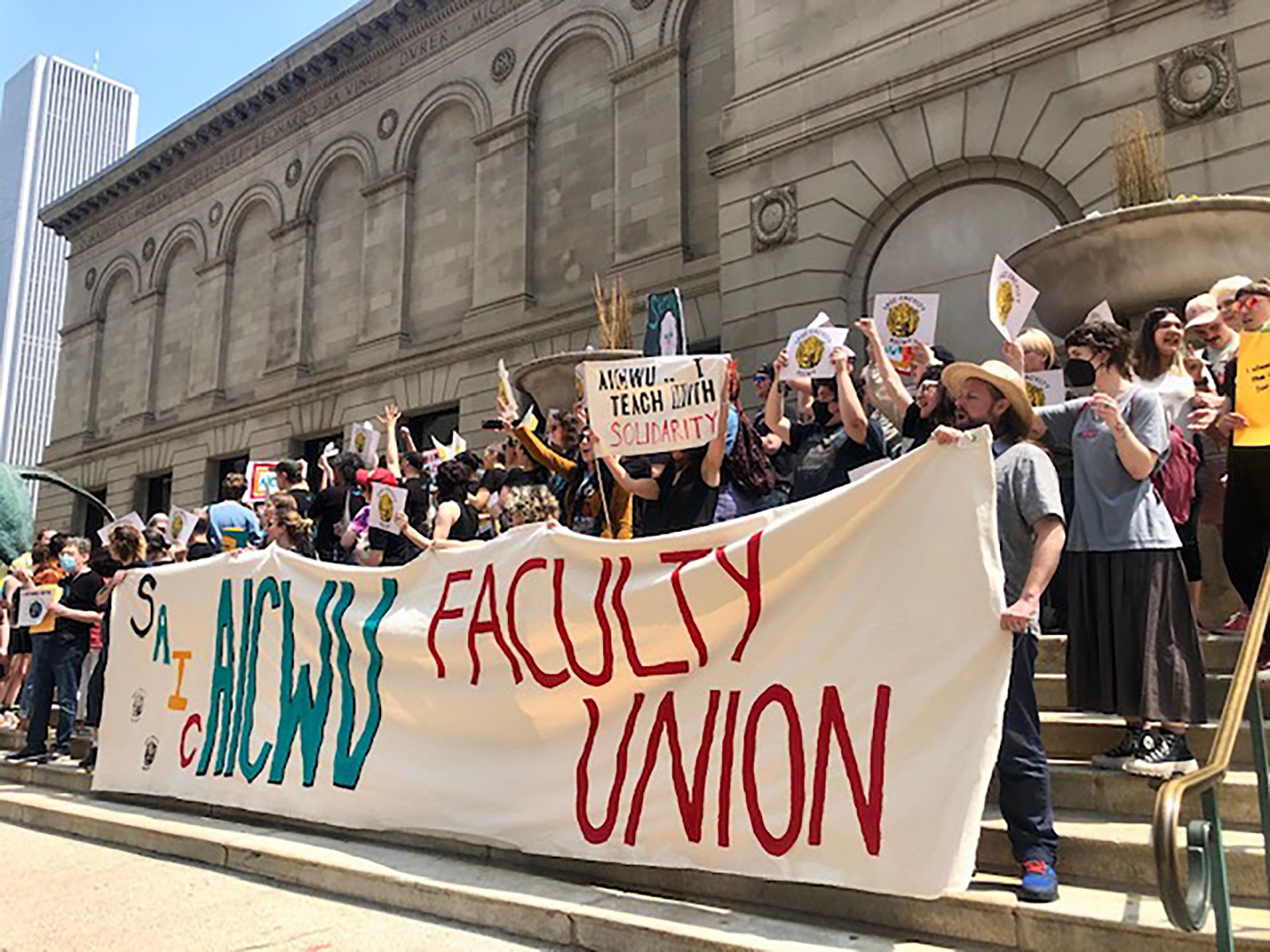 The May 10 rally in favour of the non-tenured faculty union at the School of the Art Institute of Chicago Photo courtesy AICWU/AFSCME