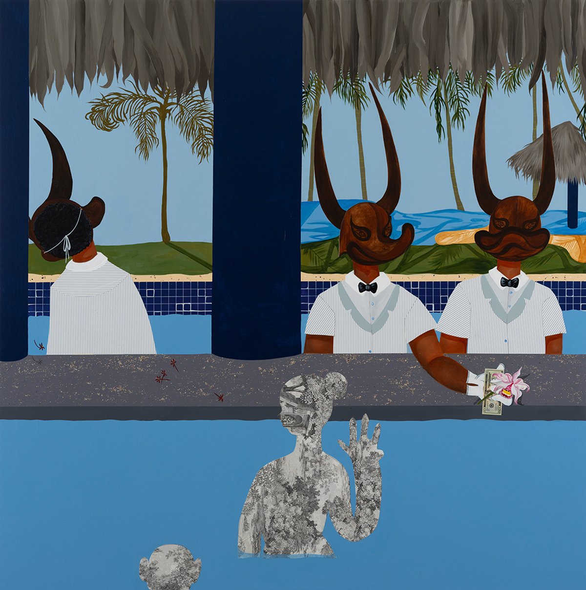 Whimsy and gravity: Bony Ramirez’s 2024 work Caribe Express/Caribe Tours (detail above), on show at the Newark Museum of Art, mixes elements of his Caribbean birthplace, distorted figures and mythological oddities
© Bony Ramirez. Photo by Daniel Greer