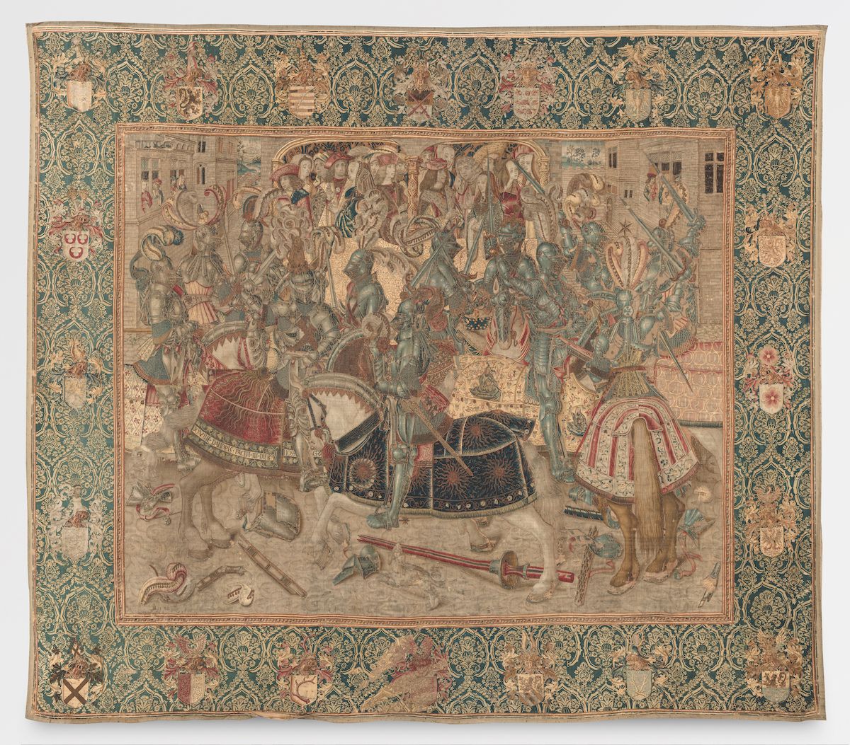 French conservators spent a year stabilising and reweaving the Tournament Tapestry of Frederick the Wise (from around 1490) before it traveled to the Metropolitan Museum of Art in New York Nicolas Roger