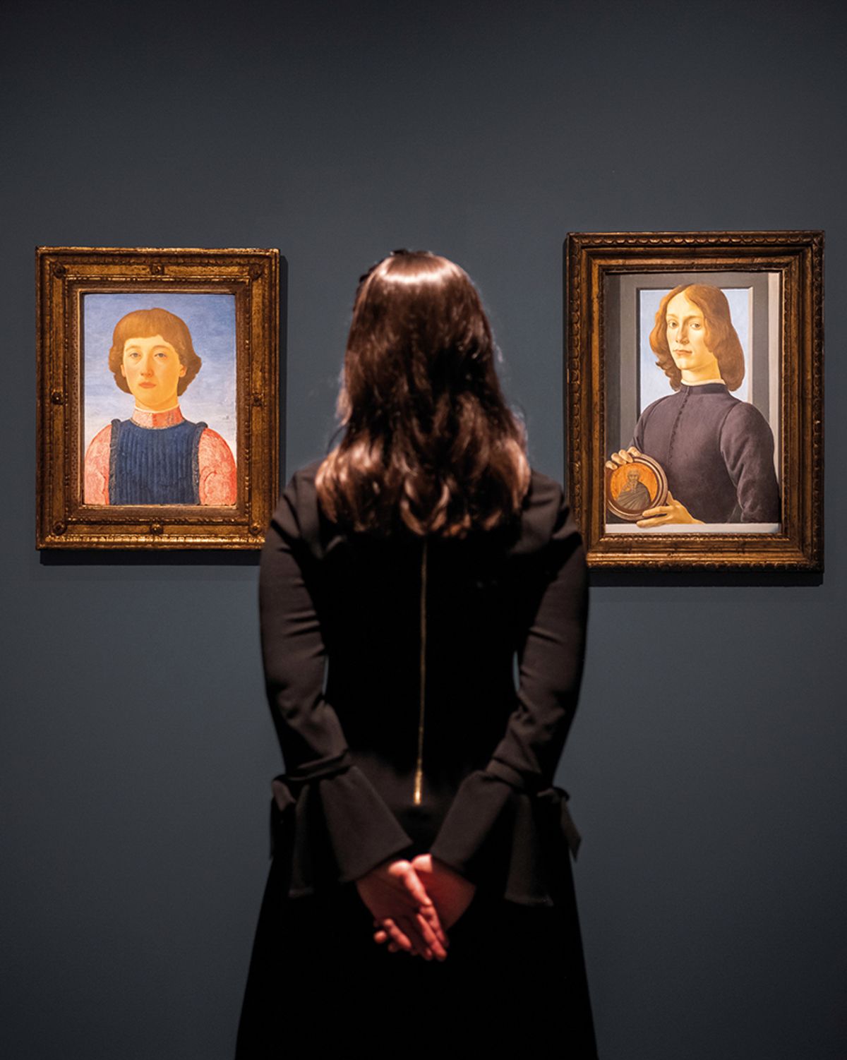 Sotheby’s will auction Portrait of a Youth (left), attributed to Piero del Pollaiuolo, seen next to Botticelli’s Young Man Holding a Roundel Photo: Julian Cassady Photography; Courtesy Sotheby’s