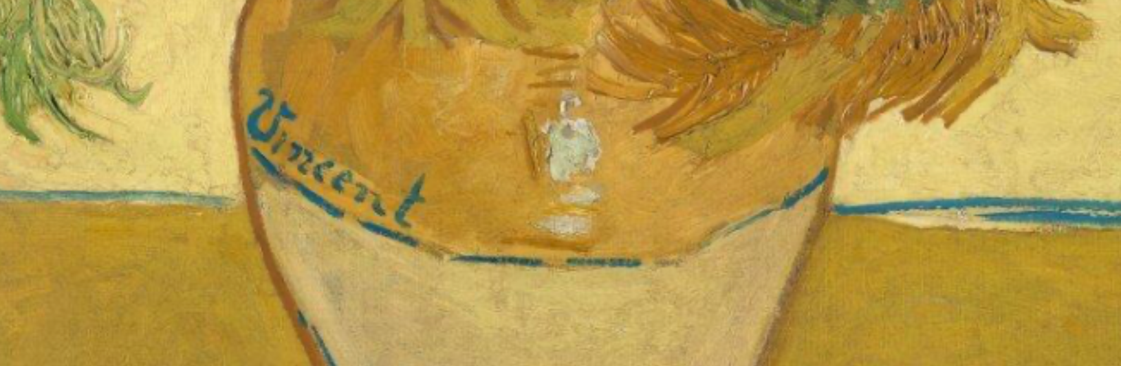 Detail of Van Gogh’s Sunflowers (August 1888), with his signature inscribed on the pot
National Gallery, London