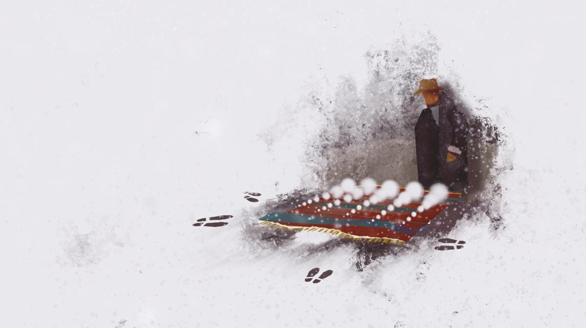 With little documentary material of David Hammons's life available, the film also includes animations created by Tynesha Foreman. This still shows an interpretation of the artist's Bliz-aard Ball sale, where he peddled snowballs to passersby in NewYork's East Village Credit: Tynesha Foreman