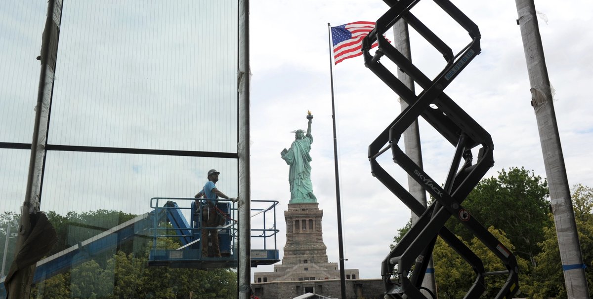 In this photo taken on Friday, June 22, 2018, the Statue of Liberty is seen from inside the Inspiration Gallery, which will house the original torch, at the Statue of Liberty Museum, expected to open in May 2019, on Liberty Island in New York. The Statue of Liberty-Ellis Island Foundation is launching #ForLadyLiberty, a crowdfunding campaign inspired by Joseph Pulitzer’s original fundraising campaign in the 1880s, to raise funds for the new museum. Visit ForLadyLiberty.org to contribute. (Diane Bondareff/AP Images for Statue of Liberty-Ellis Island Foundation)