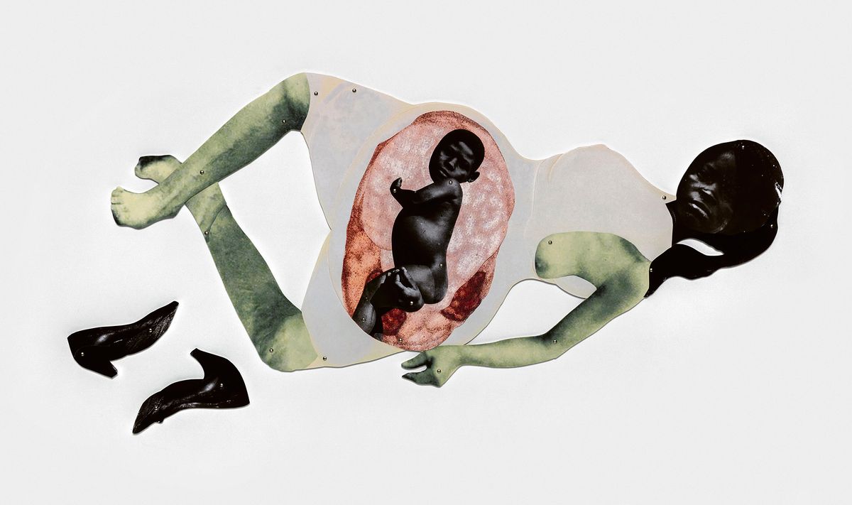 Frida Orupabo creates collages from historical images. Her Baby in Belly (2020) references the prejudice that pregnant Black women often experience Photo: Mario Todeschini; courtesy of the artist and Stevenson Cape Town/Amsterdam; © the artist; Collezione Sandra e Giancarlo Bonollo