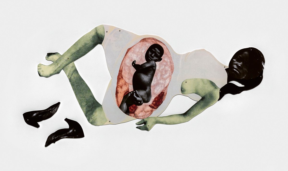 Frida Orupabo creates collages from historical images. Her Baby in Belly (2020) references the prejudice that pregnant Black women often experience Photo: Mario Todeschini; courtesy of the artist and Stevenson Cape Town/Amsterdam; © the artist; Collezione Sandra e Giancarlo Bonollo