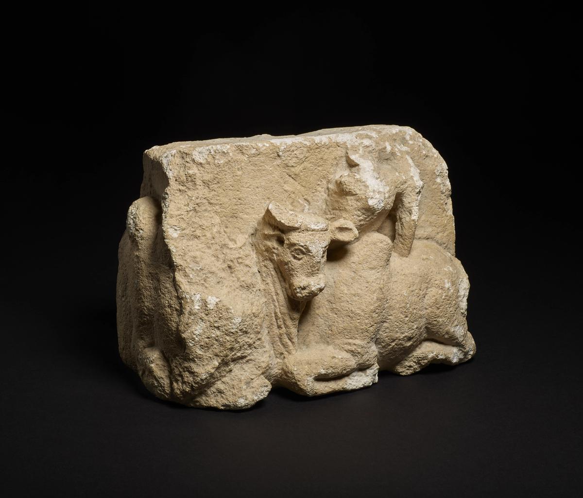 The sculpture, which shows two humped bulls, comes from the Surkh Kotal site in northern Afghanistan Courtesy of the British Museum