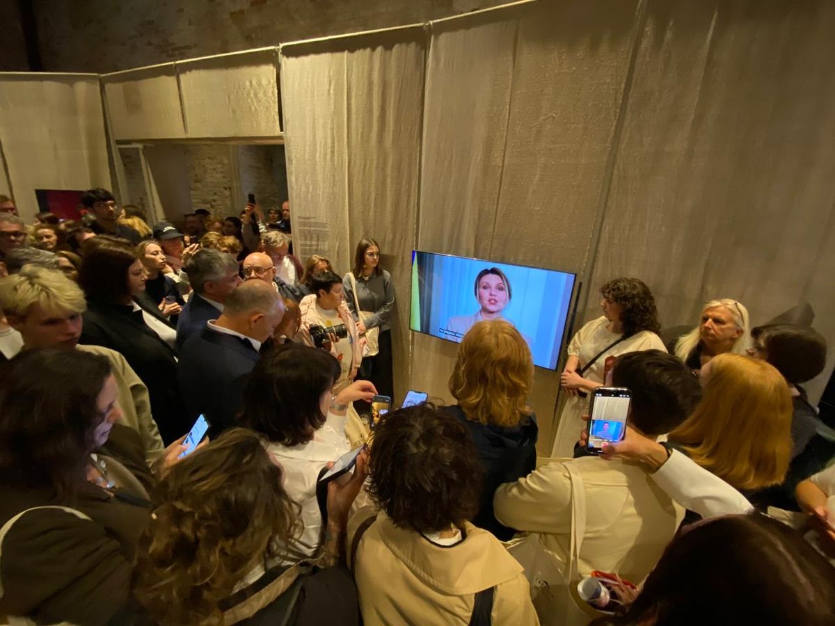 Olena Zelenska giving a video address at the opening of the Ukrainian pavilion 

Photos: Borys Filonenko