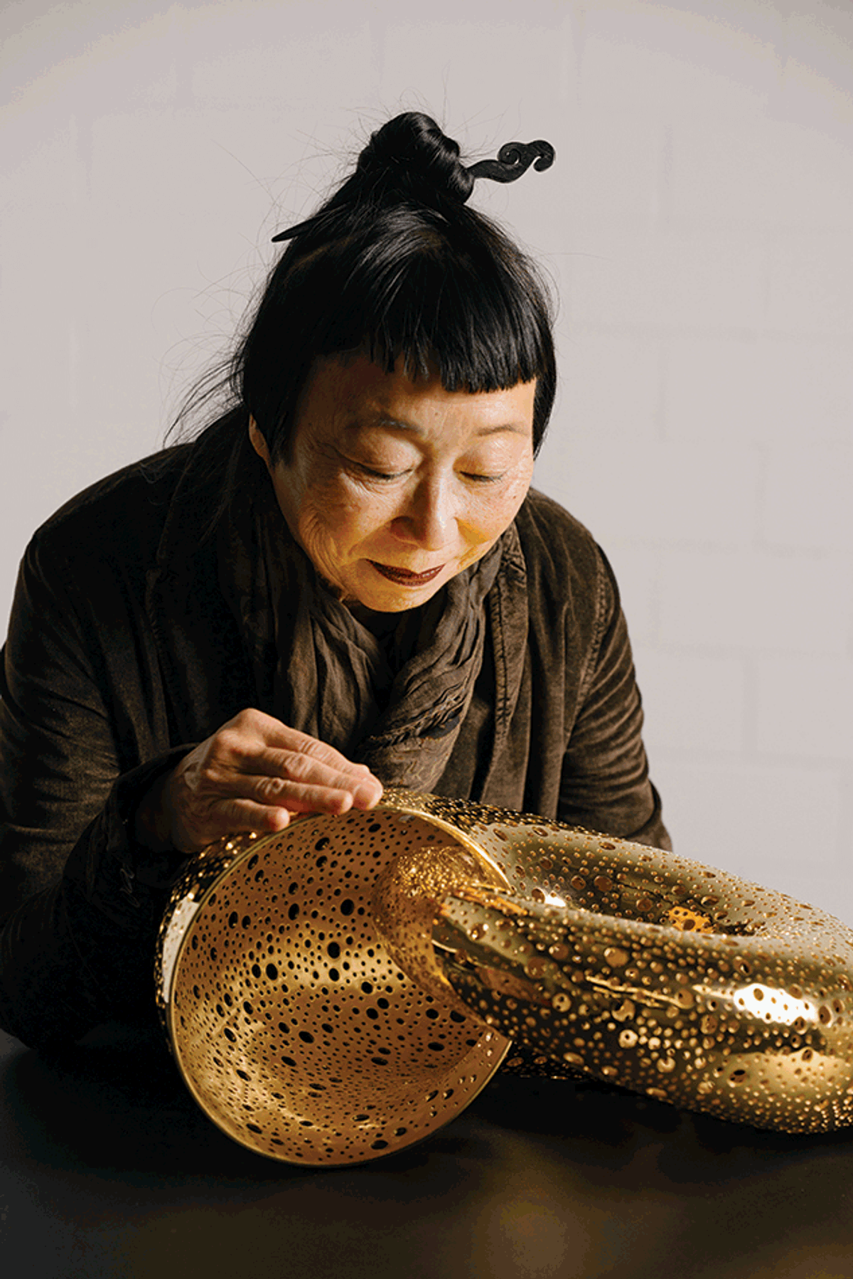 Artist Lindy Lee with Abundance, made from$6.7m worth of gold
Photo: Fortem Media