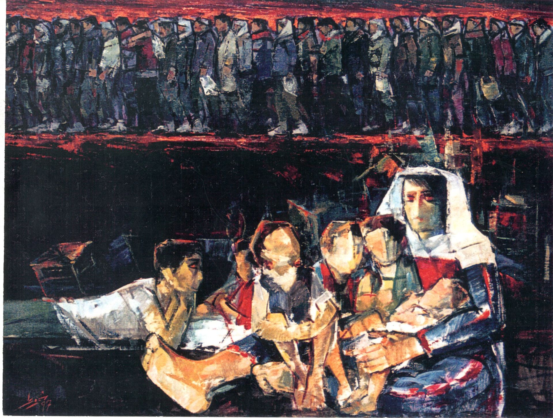 Ismail Shammut's At Erez Crossing (The Queue) (1997) Courtesy of the Institute for Palestine Studies