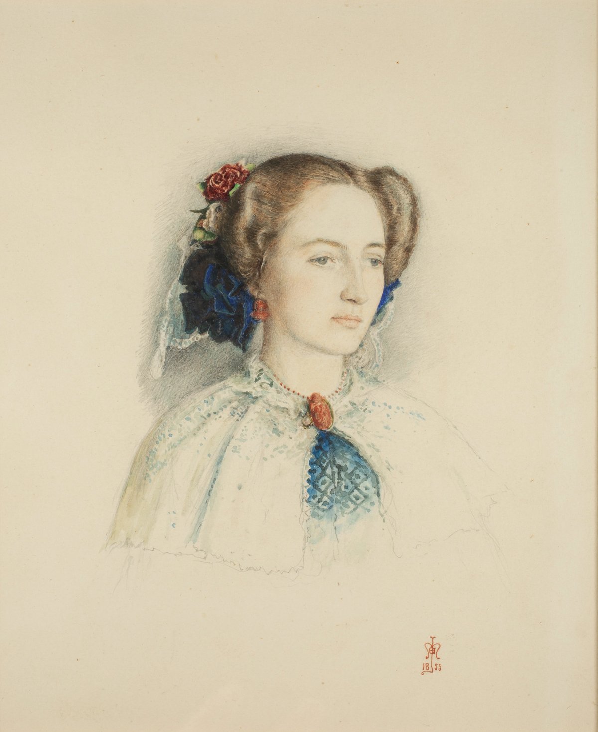 Portrait of Euphemia Chalmers (née Gray) Ruskin, later Millais’s wife, 1853
Watercolour, by John Everett Millais. Courtesy of Geoffroy Richard Everett Millais Collection. Photo, Culture Perth and Kinross