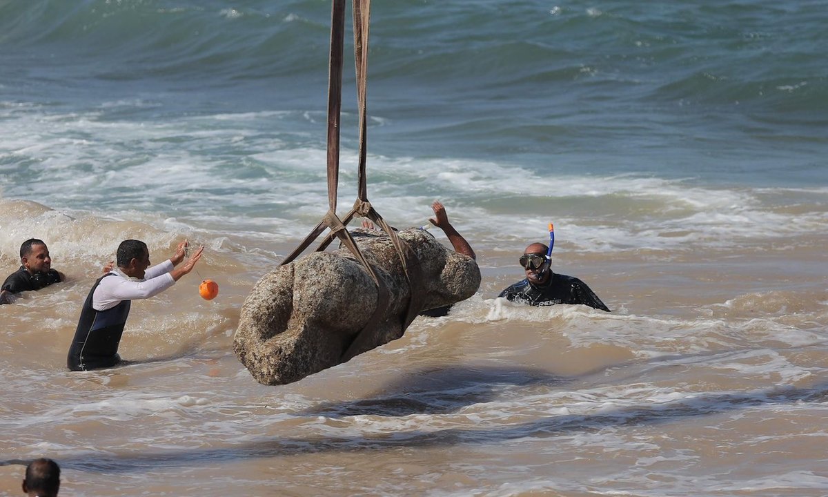 Ancient artefacts from sunken city lifted out of Mediterranean near Alexandria