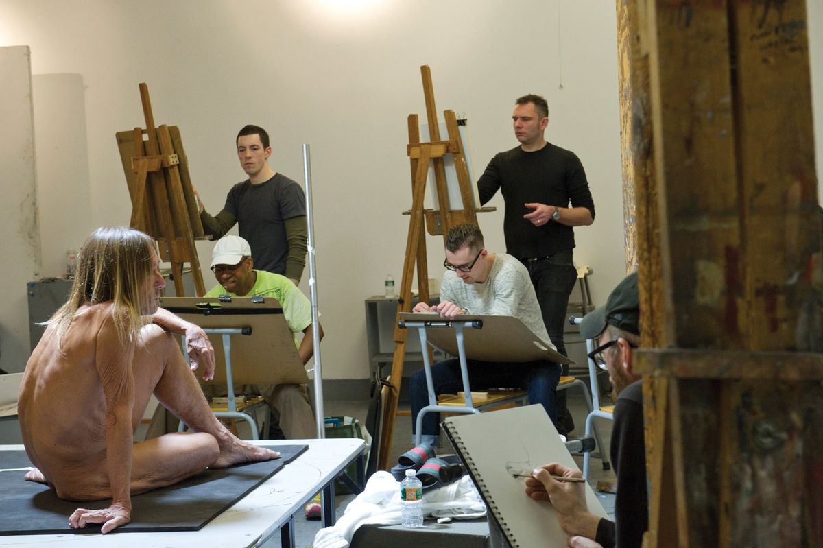 Artists draw the rock star Iggy Pop at Jeremy Deller's request Elena Olivo; © Brooklyn Museum