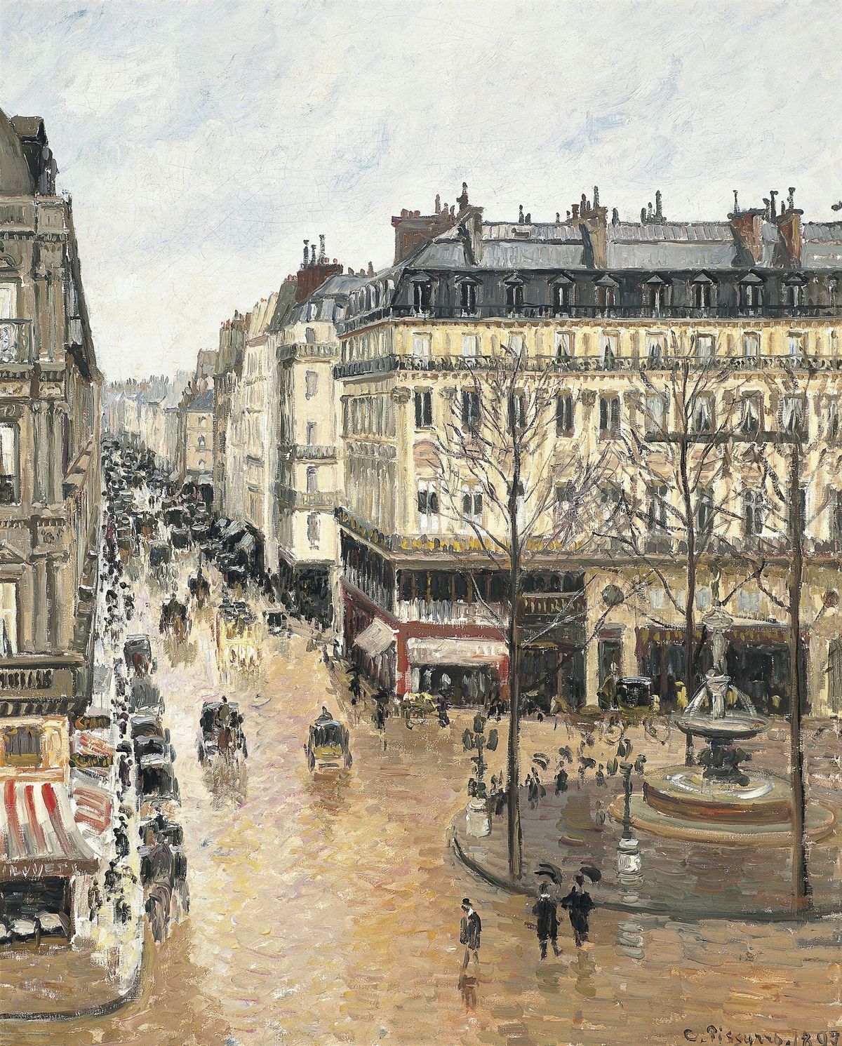 Camille Pissarro, Rue St Honoré, apres-midi, effet de pluie, 1897 Museo Nacional Thyssen-Bornemisza, Madrid, via Wikimedia