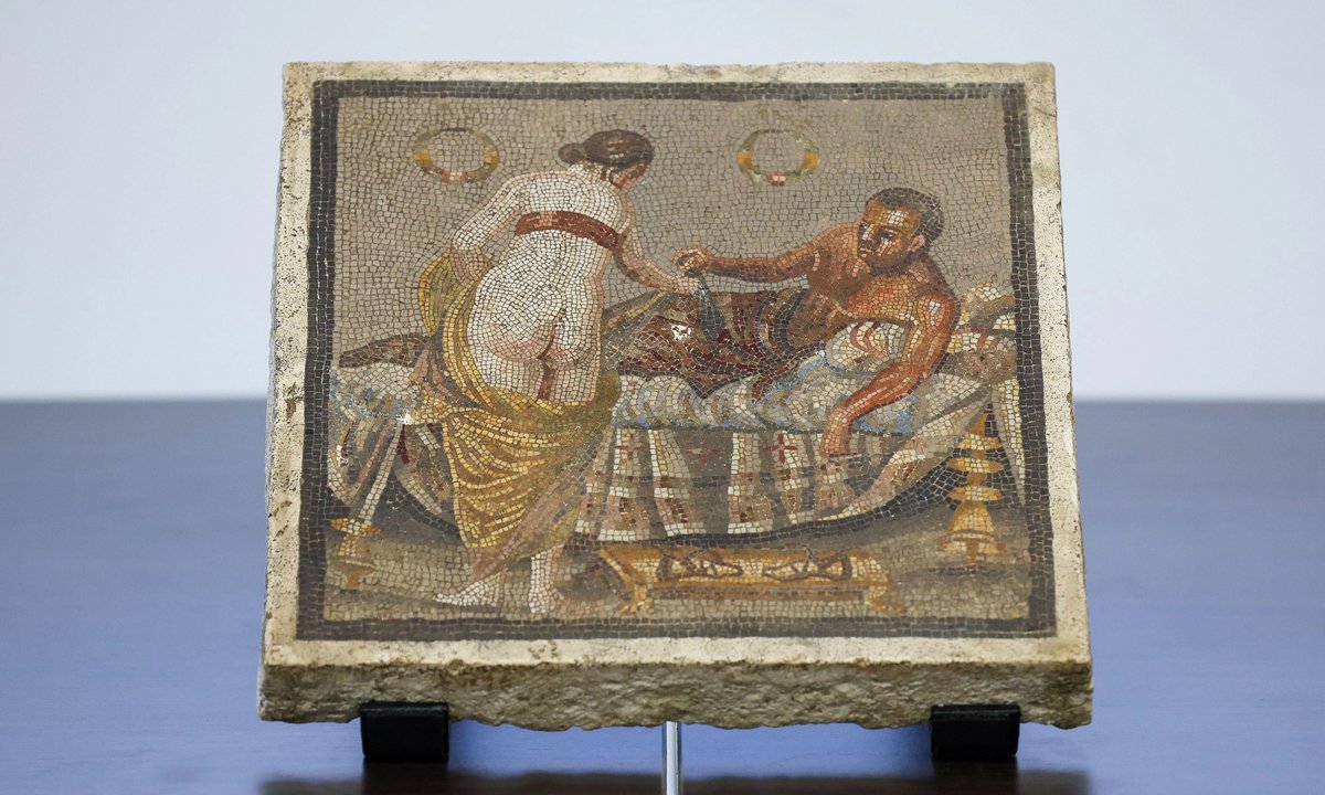 Erotic Pompeii mosaic looted by Nazi officer returned to ancient site