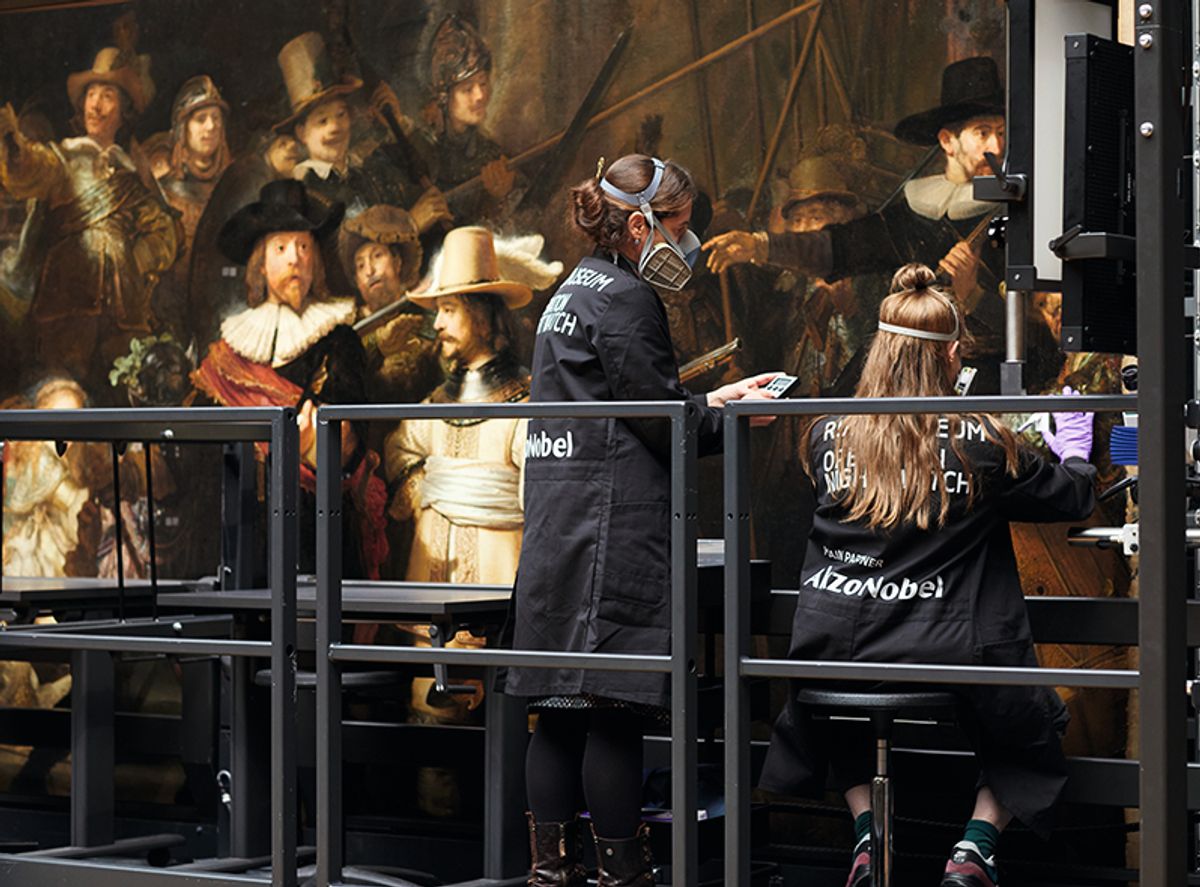 The restoration of Rembrandt’s The Night Watch at the Rijksmuseum; the Dutch government’s spending cuts will put pressure on a range of museum initiatives Rijksmuseum/Henk Wildschut