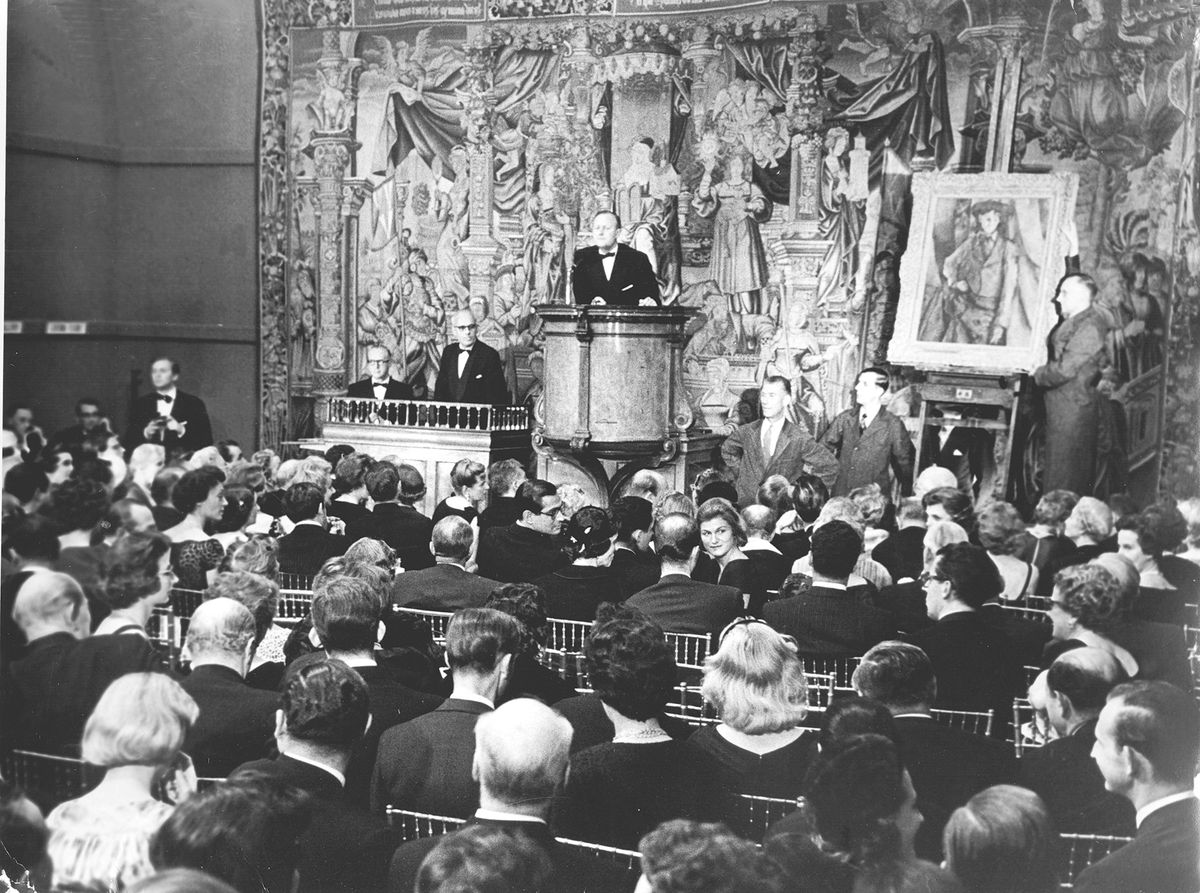 So last century: a Sotheby’s auction in London in 1958. At that time, the major auction houses’ sales resembled something between a drawing room and a theatre, with almost entirely white, wealthy people gathering to bid in person on art and furniture UPPA/Photoshot