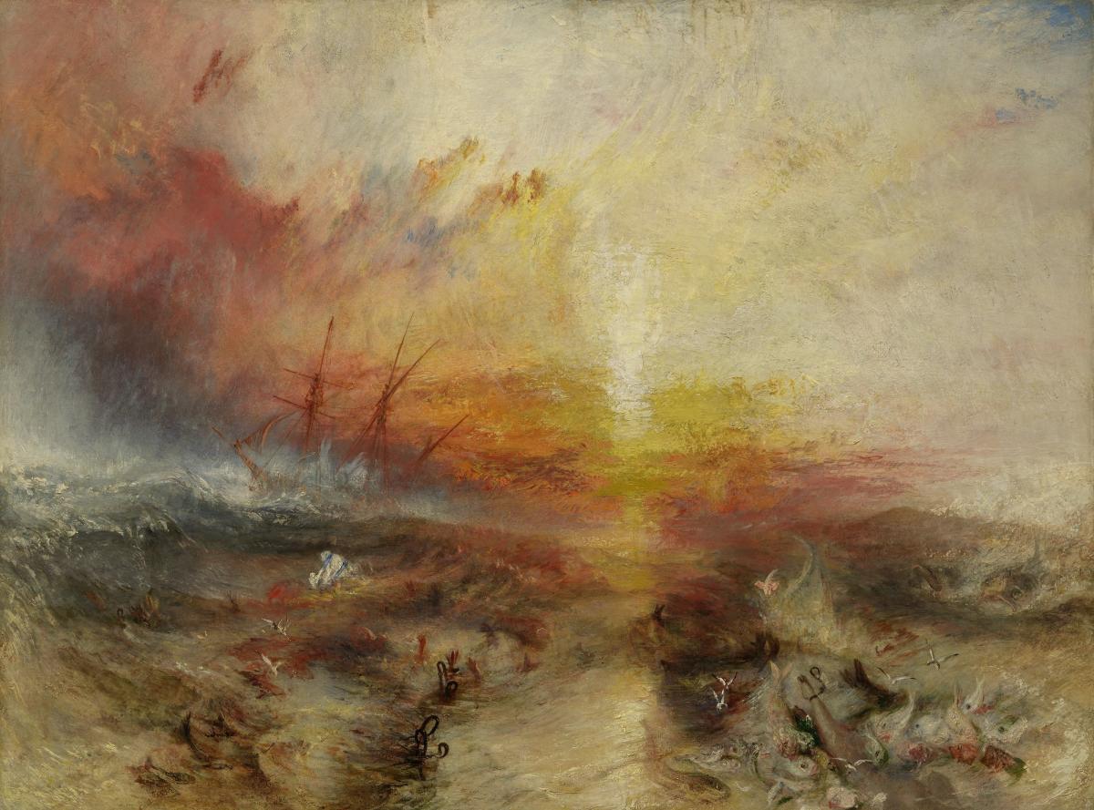 J. M. W. Turner, SlaversThrowing overboard the Dead and Dying – Typhon coming on (The Slave Ship) (1840) which sits at the Museum of Fine Arts, Boston Photography © Museum of Fine Arts, Boston. All Rights Reserved