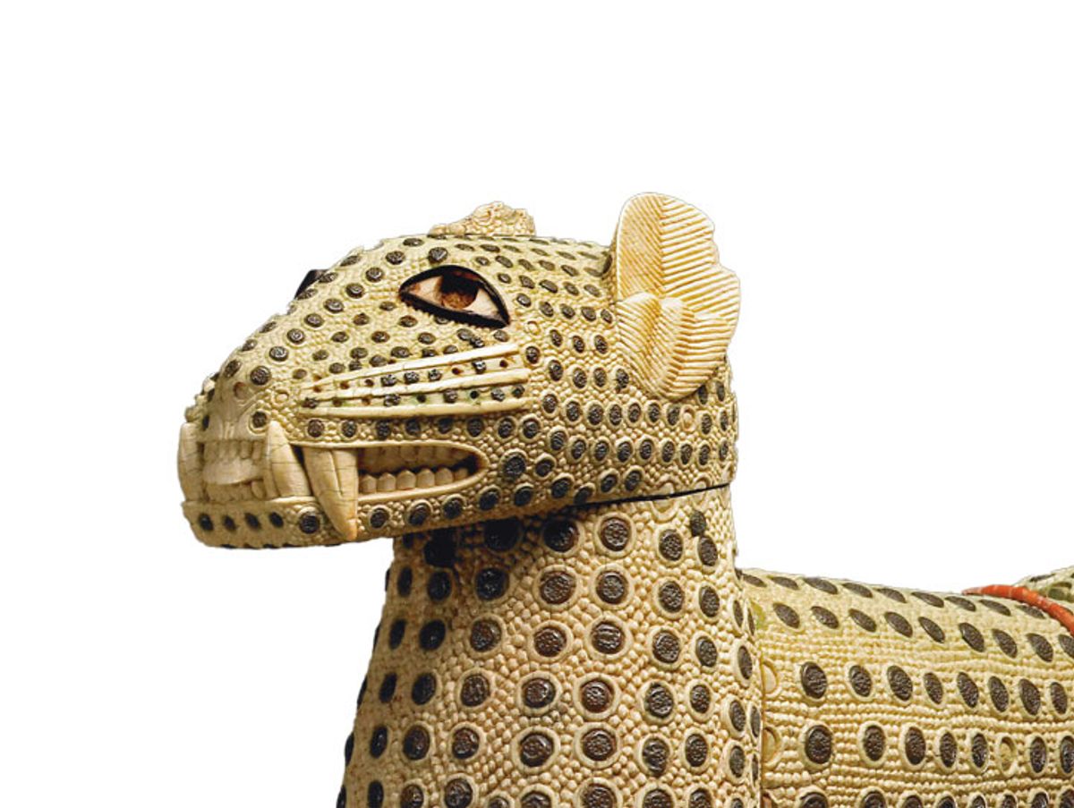 Detail of ivory leopards (19th century) from Benin, on long-term loan to the British Museum Royal Collection Trust; © His Majesty King Charles III