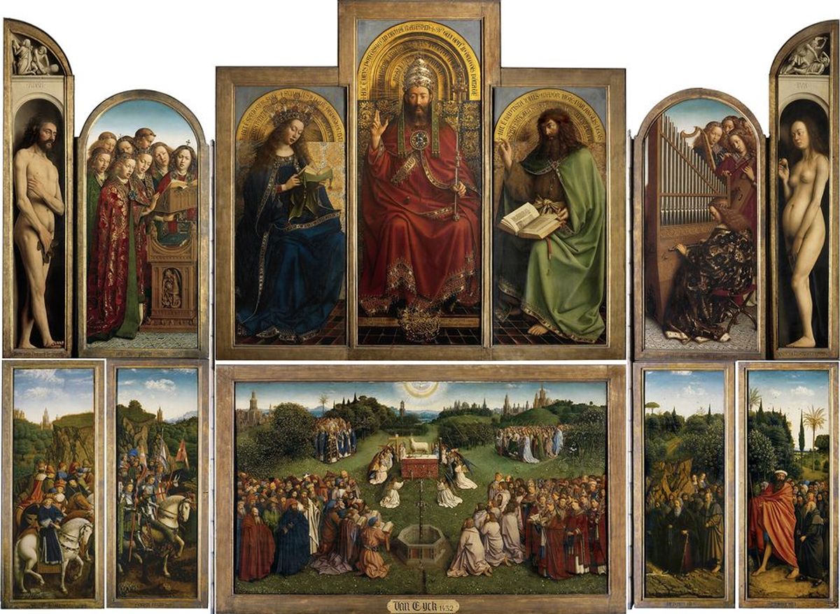 The Ghent Altarpiece, also called Adoration of the Mystic Lamb, by Jan van Eyck 