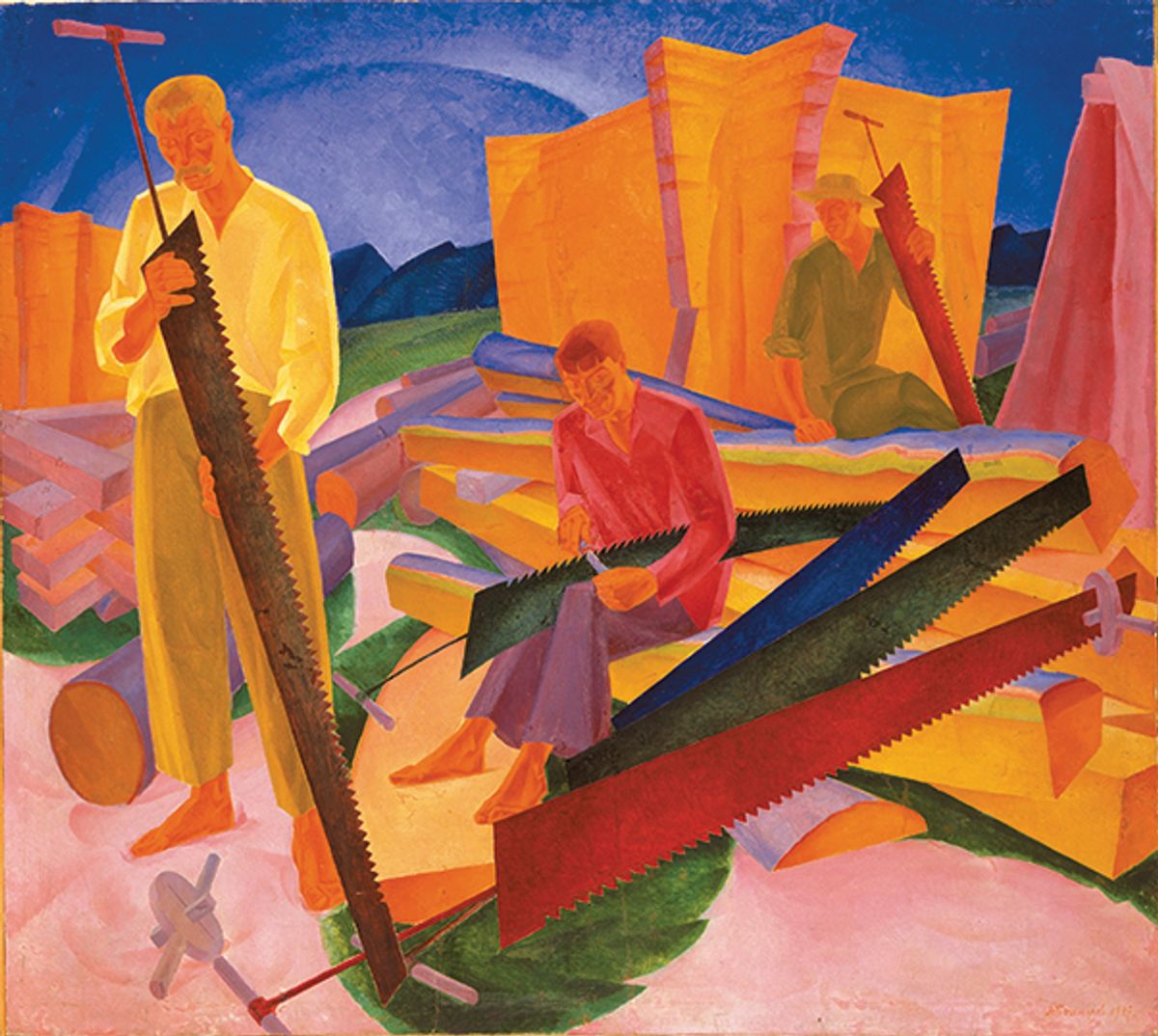 Oleksandr Bohomazov’s Sharpening the Saws (around 1927) features in the show
Courtesy of National Art Museum of Ukraine