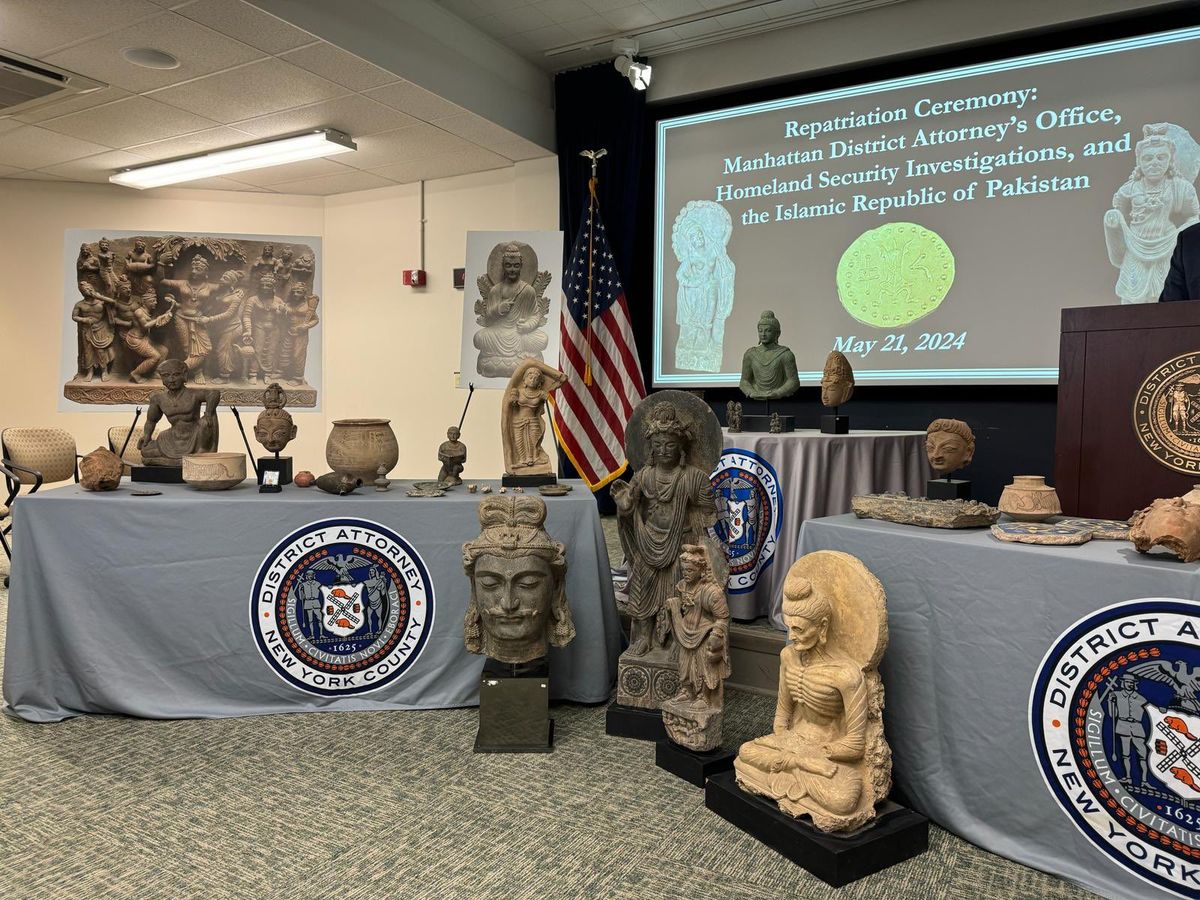 Artefacts returned to Pakistan at a 21 May repatriation ceremony in New York Photo: @PakinNewYork via X