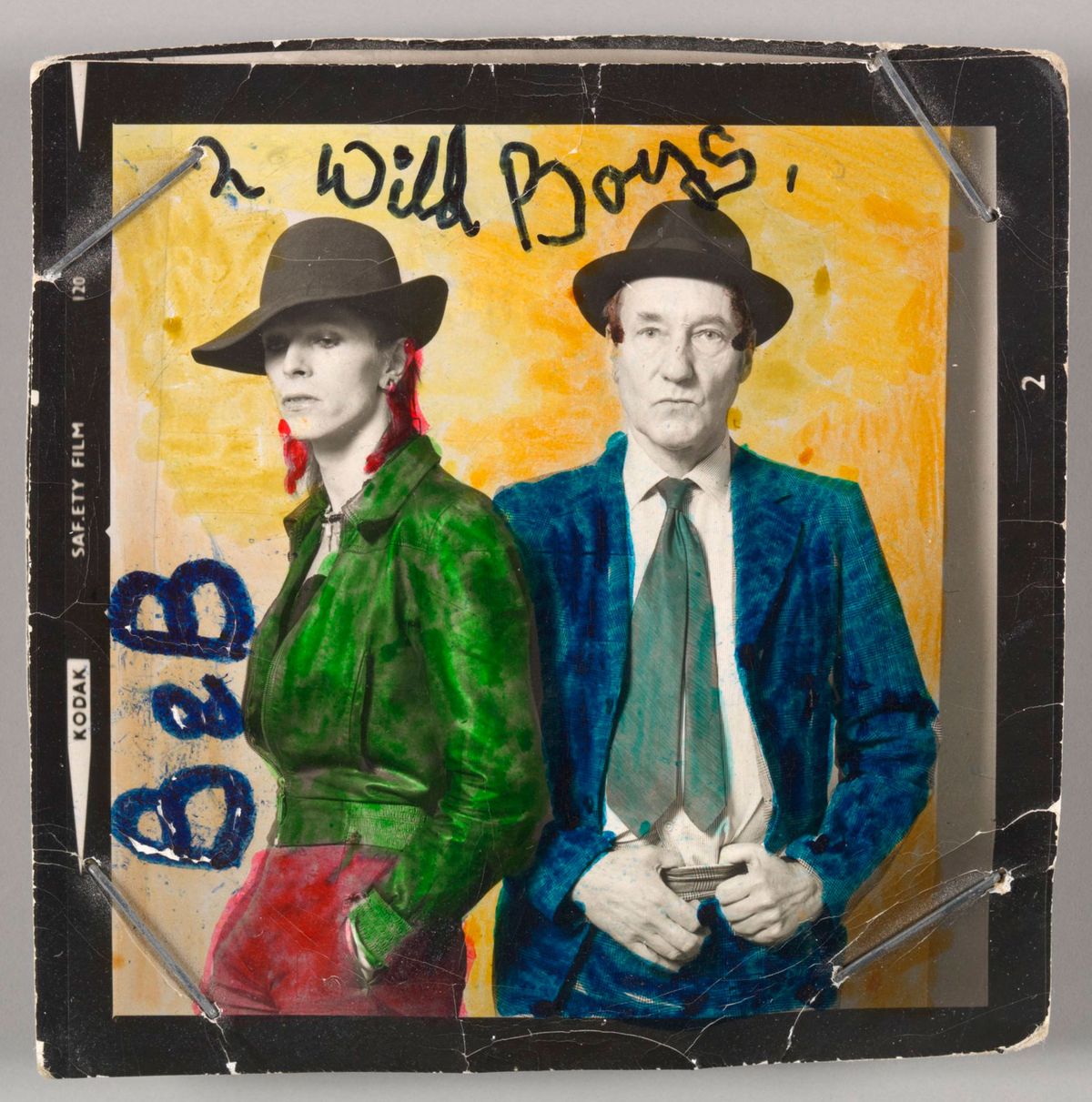 David Bowie with William Burroughs, February 1974 Victoria and Albert Museum; Photograph by Terry O'Neill with colour by David Bowie. Courtesy of The David Bowie Archive.