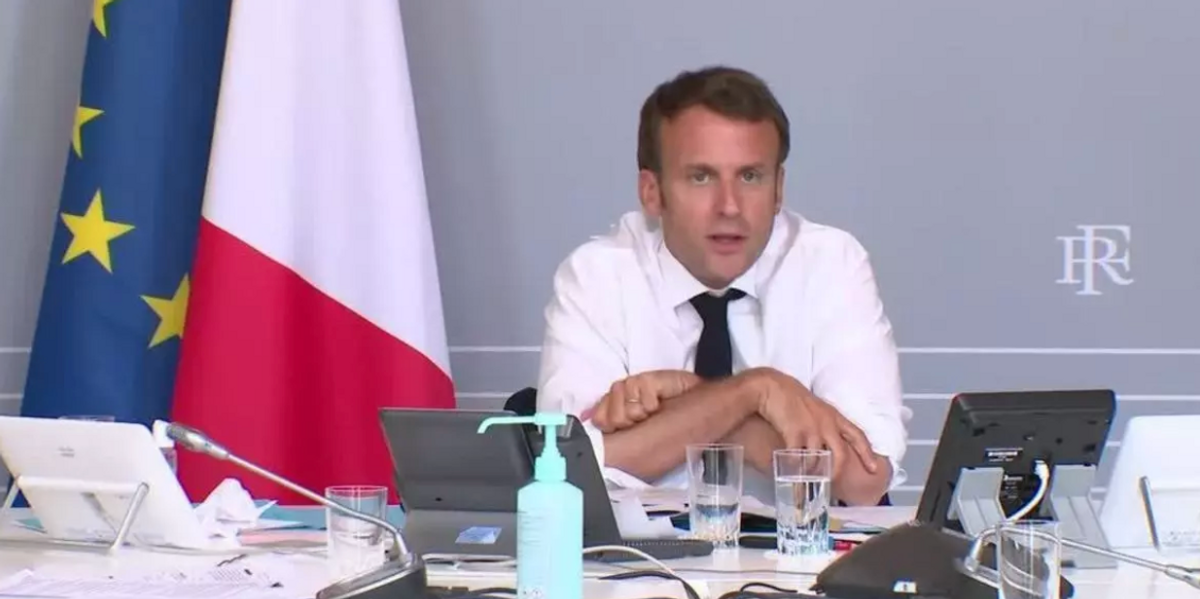 President Macron in a video conference on 6 May 