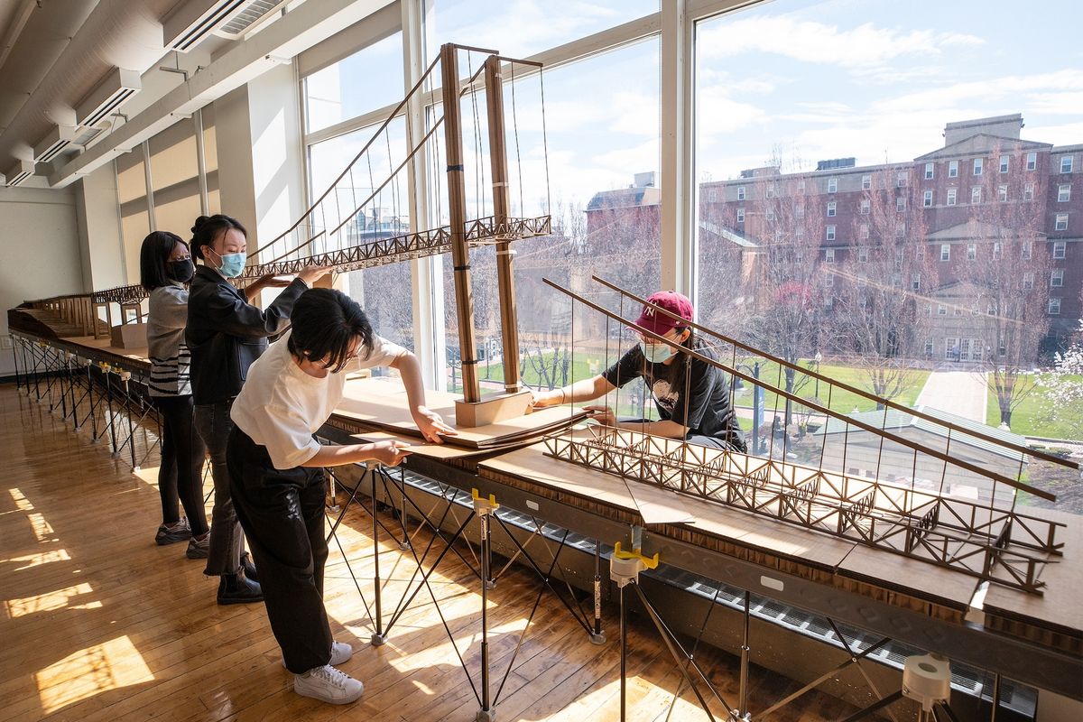 In an Interior Architecture studio, students used technology to bring to life innovative designs for adding pedestrian and cycling lanes to the Pell Bridge in Newport, Rhode Island. Students began by creating a 3D model of the existing bridge structure Jo Sittenfeld/RISD