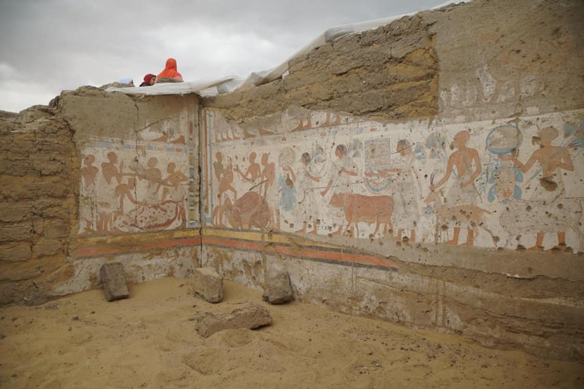 The walls of the royal treasurer's tomb bear painted scenes © Ministry of Tourism and Antiquities/Facebook
