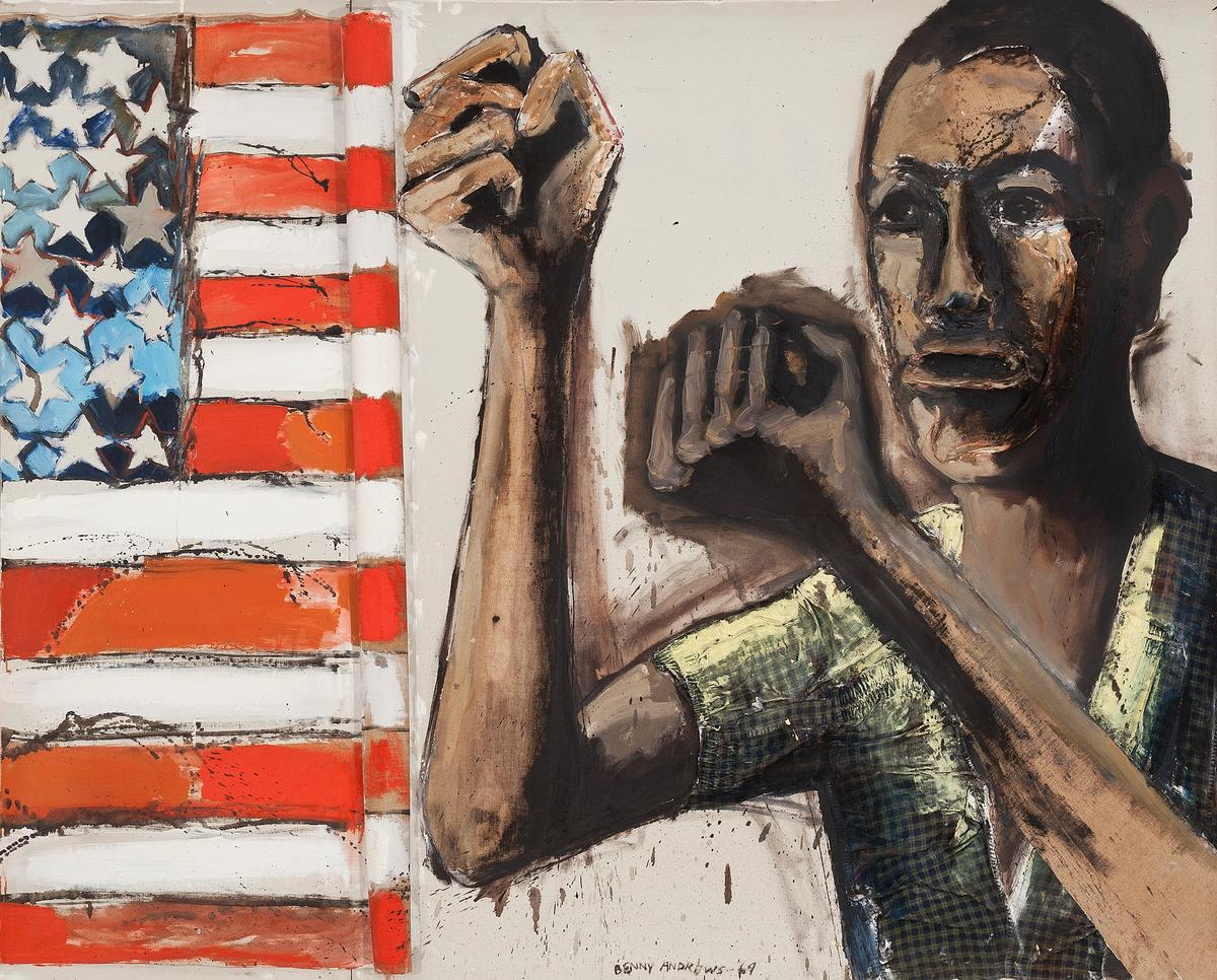 Benny Andrews, Did the Bear Sit Under a Tree? (1969) Courtesy of Michael Rosenfeld Gallery LLC, New York. Emanuel Collection © 2018 Estate of Benny Andrews/Licensed by VAGA at Artists Rights Society (ARS), NY
