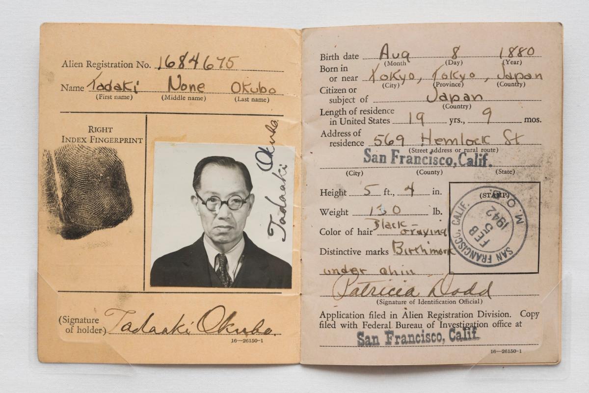 Alien Registration Identification Card for Tadaaki Okubo, 1942 JASC, Okubo Family Papers. Photo by James Prinz