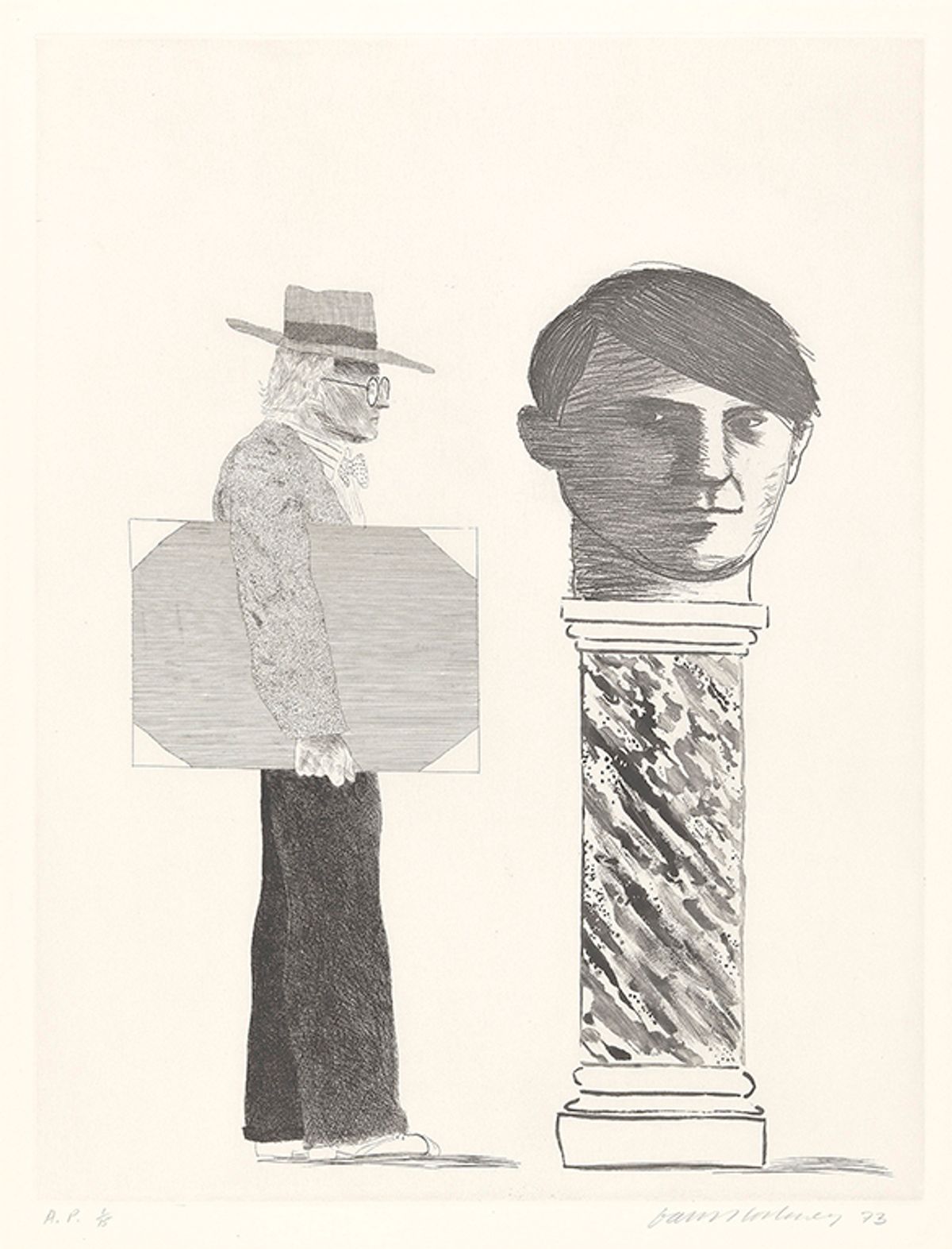 David Hockney's The Student: Homage to Picasso (1973) © David Hockney Collection The David Hockney Foundation