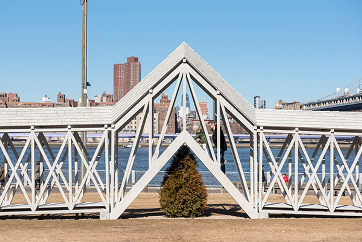 Siah Armajani, Bridge Over Tree (1970/2019) installed at Brooklyn Bridge Park Photo: Timothy Schenck; courtesy of Public Art Fund, NY