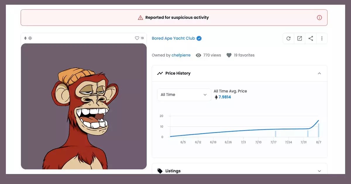 A screenshot of BAYC No. 2162 when it was listed on OpenSea Cort