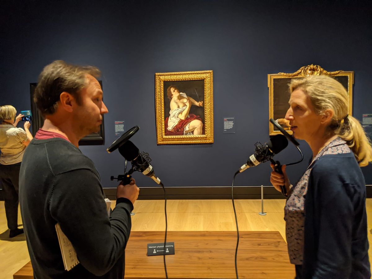 Our podcast host Ben Luke with Letizia Treves, the curator of the postponed Artemisia exhibition at the National Gallery in London © David Clack