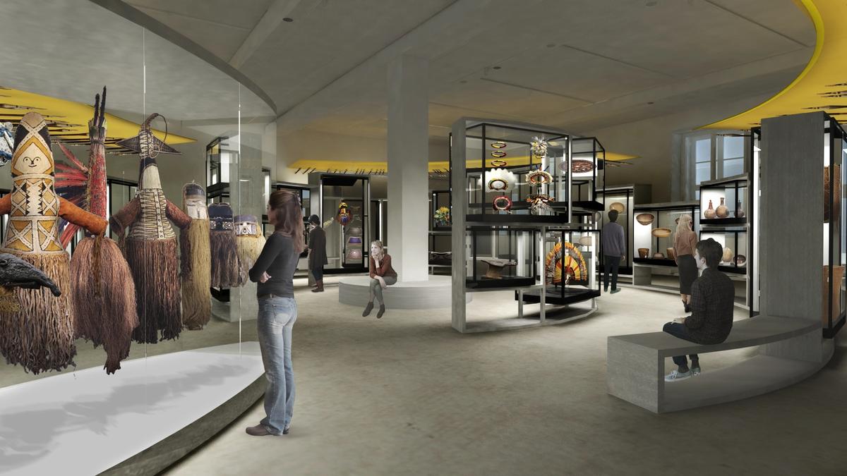 Rendering of the future exhibition design of the Amazon area, Ethnological Museum © SHF / Ausstellungsgestaltung: Ralph Appelbaum Associates / malsyteufel