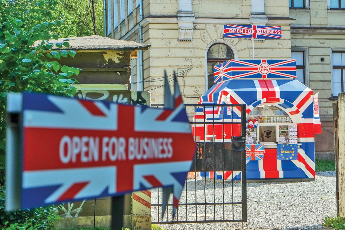 Michael Landy’s Brexit Kiosk (2018) at this year’s Riga International Biennial of Contemporary Art Photo: Matthew Chattle/Barcroft Images/Barcroft Media via Getty Images