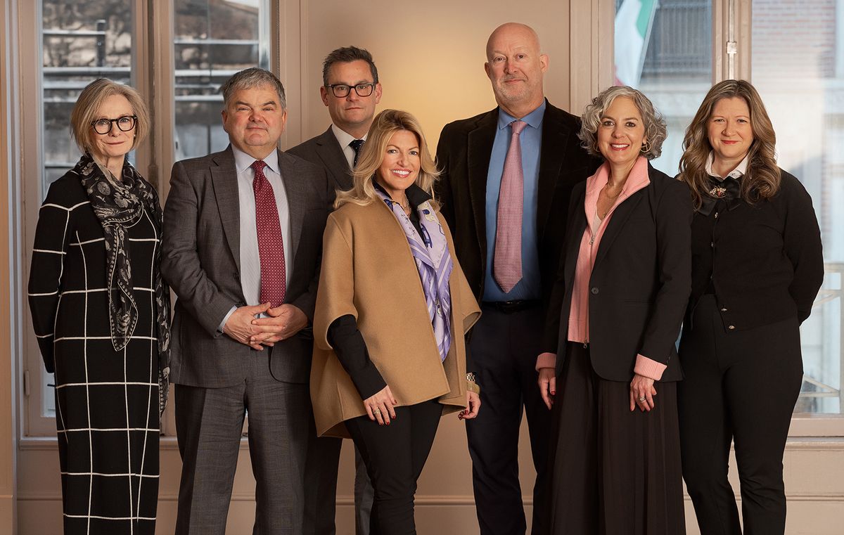The firm’s team, with chief executive Alyssa D. Quinlan, centre, and co-deputy chair Alasdair Nichol, to Quinlan’s right Chase Barnes