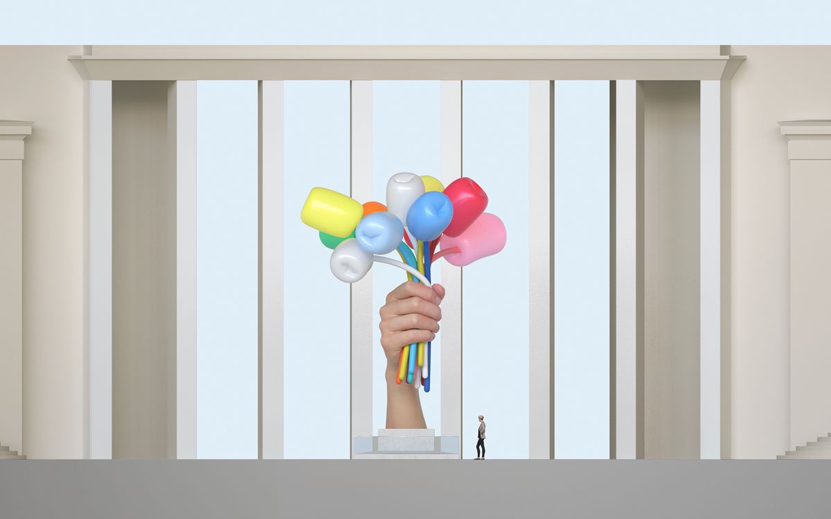 A rendering of Bouquet of Tulips by Jeff Koons Jeff Koons. Courtesy Noirmontartproduction