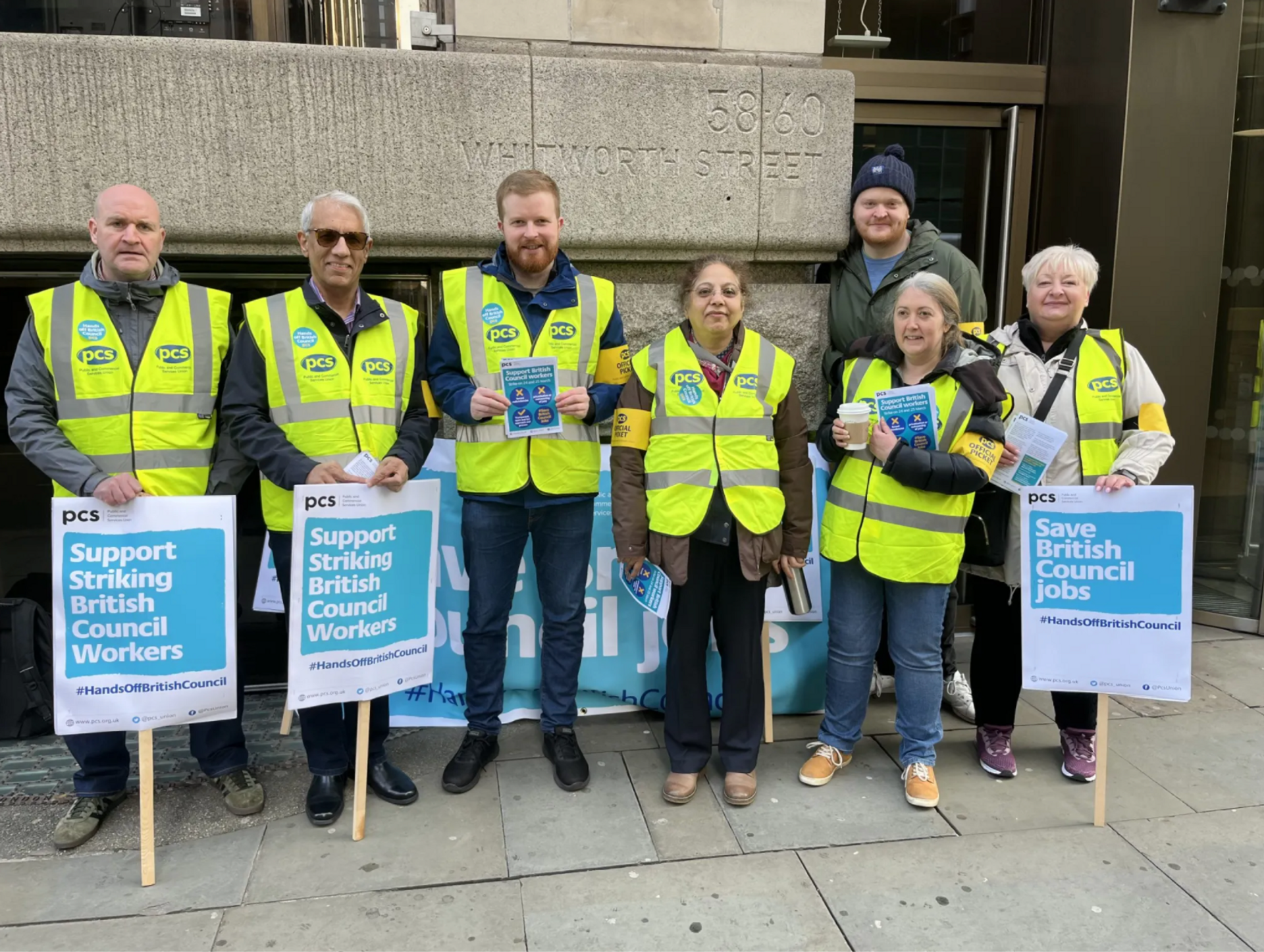 PCS members on strike at the British Council in Manchester, March 2022. Courtesy of Union News