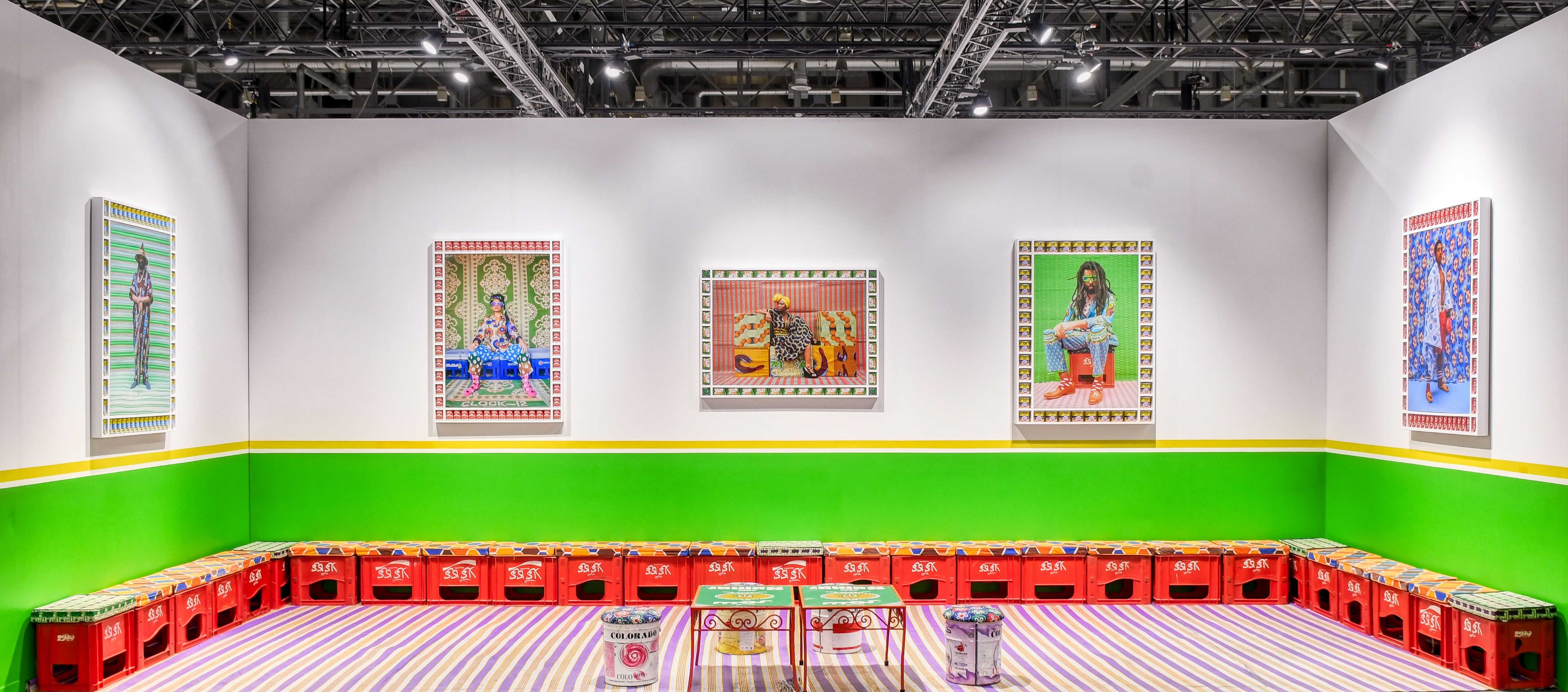 The Moroccan artist Hassan Hajjaj's work with Taymour Grahne at Artgenève. Two works, Alo Wala and Marc Hare, have been sold to an American museum Courtesy of the artist and Taymour Grahne, London.