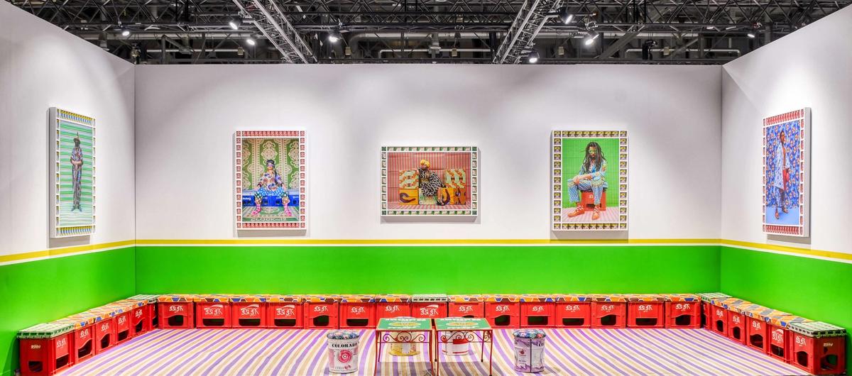 The Moroccan artist Hassan Hajjaj's work with Taymour Grahne at Artgenève. Two works, Alo Wala and Marc Hare, have been sold to an American museum Courtesy of the artist and Taymour Grahne, London.