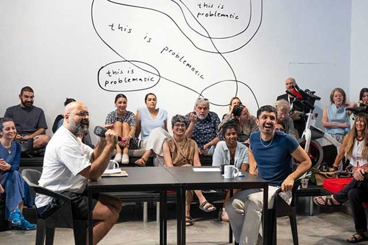 Keep it light: gallerist Umer Butt (left) and The Art Newspaper’s Kabir Jhala in debate
Courtesy Alserkal Avenue