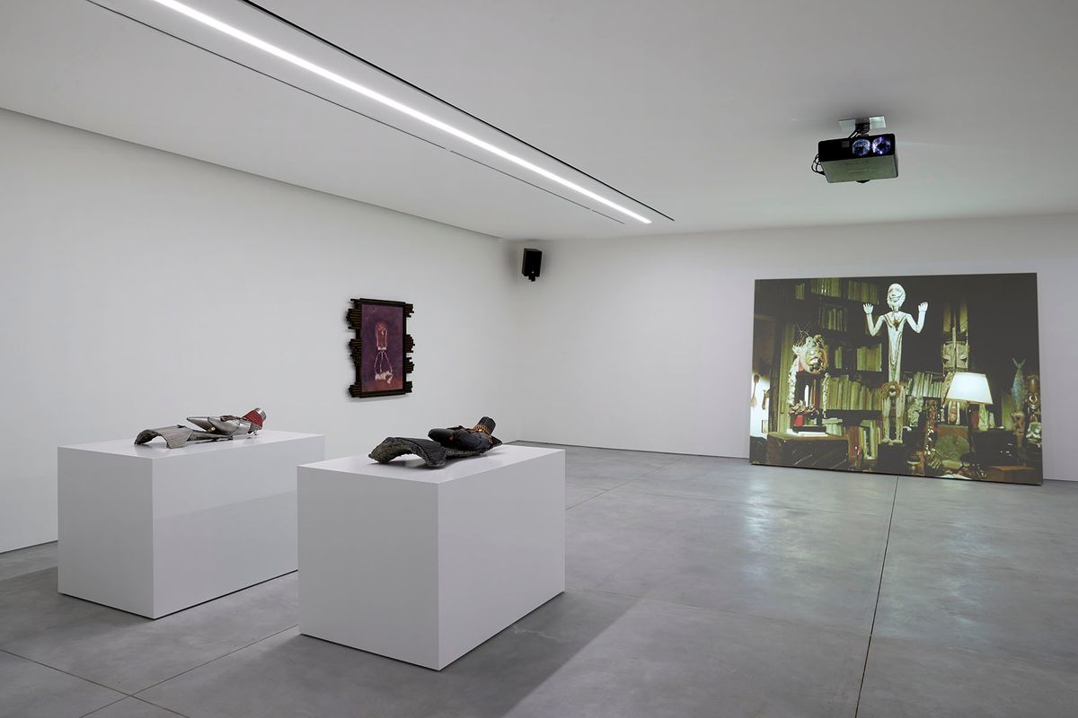 Installation view of Ed Atkins's The Trick Brain (2013) ©Aïshti Foundation. Photo: Guillaume Ziccarelli
